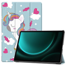 For Samsung Galaxy Tab S9 FE+ 12.4 JUNSUNMAY Custer Painted 3-Fold Stand Leather Smart Tablet Case(Unicorn)