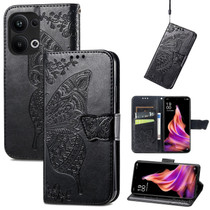 For OPPO Reno9 Pro+ Butterfly Love Flower Embossed Leather Phone Case(Black)