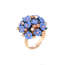 Fashion Ceramic Flower Ring for Women Adjustable Wedding Rings Jewelry(Blue)