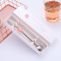 Washable Stainless Steel Straw Spoon Filter Slip Tea Tableware(Pink)