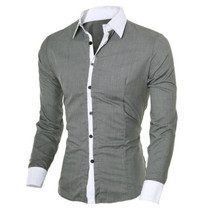 Casual Business Men Dress Long Sleeve Cotton Stylish Social Shirts, Size:L(Gray)