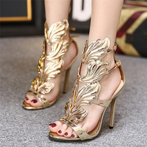 Metal Wings Thin High Heel Women Shoes, Shoe Size:40(Gold)