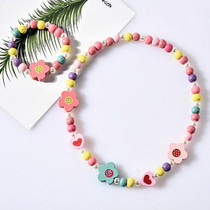 2 PCS/Set Lovely Cartoon Wood Jewelry Beads Necklace Baby Kids Princess Animals Necklace(Flower)