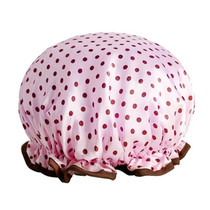 Thick Waterproof Bath Hat Double Layer Shower Hair Cover Women Supplies Shower Caps, Size:28cm(Pink Dot)