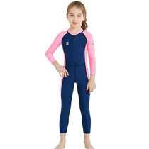 DIVE&SAIL Children Diving Suit Outdoor Long-sleeved One-piece Swimsuit Sunscreen Swimwear, Size: L(Girls Dark Blue)