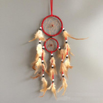 Home Decoration Retro Feather Dream Catcher Circular Feathers Wall Hanging Decor(Red)
