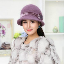 Autumn and Winter Elderly People Knitted Rabbit Fur Warm Hat Bucket Cap(Medium Purple)