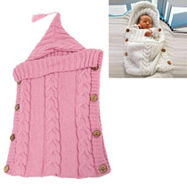 Children Sweater Wooden Button Tassel Hat Baby Hooded Sleeping Bag, Size:One Size(Pink)