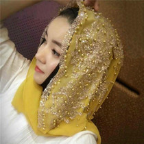 Women Chiffon Beaded Long Headscarf, Size:170cm(Yellow)