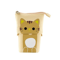 Corduroy Retractable Drop-Down Pencil Case Student Stationery Storage Bag(Coffee Cat)