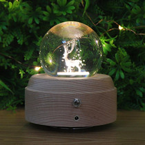 Girl Bedside Lamp Crystal Ball Wooden Base Music Box Charging Glow Rotating Night Light, Random Music(Deer)