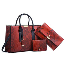 5168-1 3 In 1 Snakeskin Pattern Fashion Diagonal Handbag(Red)