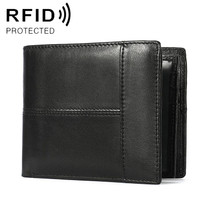 RFID Anti-Theft Short Mens Wallet Multi-Card Slot Cowhide Coin Purse(Black)