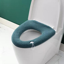 Universal Knitted Washable Toilet Pad Home Thickened Warm Toilet Cover, Style: With Handle Blue