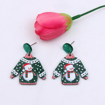 1pair Sweater Christmas Earrings Cute Elk Snowman  Earstuds, Color: Snowman Green