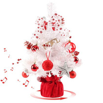 50cm LED Rotating Music Box Desktop Mini Christmas Tree Ornaments Christmas Decorations(Red White)