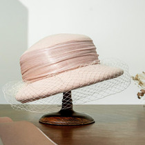 Autumn And Winter Wool Felt Beret Round Top Mesh Decorative Hat, Color: Pink