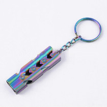 Outdoor High-decibel Stainless Steel Self-protection Double Tube Survival Whistle with Key Ring(BlackColor titanium)