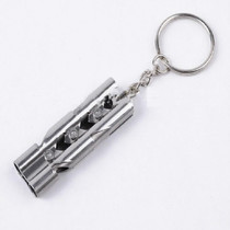 Outdoor High-decibel Stainless Steel Self-protection Double Tube Survival Whistle with Key Ring(Silver)