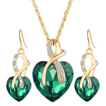 3 PCS / Set Women Heart Shaped Crystal Zircon Earring Necklace Jewelry Set(Green)