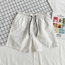 Summer Loose Casual Solid Color Shorts Polyester Drawstring Beach Shorts for Men (Color:White Size:XL)