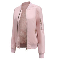 Autumn And Winter Thin Cotton Zipper Jacket Casual Coat For Women (Color:Pink Size:XL)