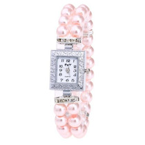 Square Dial Diamond Pearl Bracelet Watch(Pink)