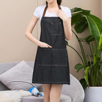 Sleeveless Denim Apron Halter Blue Denim Kitchen Overalls, Size:71x65cm(Black)