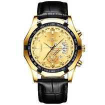 FNGEEN S001 Men Waterproof Watch Calendar Watch(Black Leather Full Gold Golden Surface)