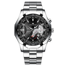 FNGEEN S001 Men Waterproof Watch Calendar Watch(White Steel Black Surface)