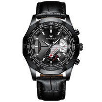 FNGEEN S001 Men Waterproof Watch Calendar Watch(Black Leather Black Steel Black Surface)