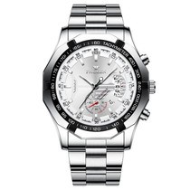 FNGEEN S001 Men Waterproof Watch Calendar Watch(White Steel White Surface)