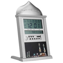 Desktop Perpetual Calendar Alarm Clock LCD Display Reminder Prayer Clock(Silver)
