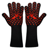 1pair High Temperature Resistant Silicone BBQ Gloves  Anti-Scalding Gloves(Flame Dots Red)
