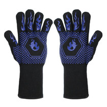 1pair High Temperature Resistant Silicone BBQ Gloves  Anti-Scalding Gloves(Middle Flame Blue)