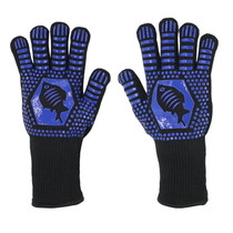 1pair High Temperature Resistant Silicone BBQ Gloves  Anti-Scalding Gloves(Fish Bone Blue)