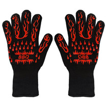1pair High Temperature Resistant Silicone BBQ Gloves  Anti-Scalding Gloves(BBQ Flame Red)
