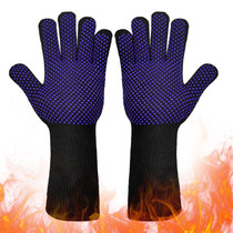 1pair High Temperature Resistant Silicone BBQ Gloves  Anti-Scalding Gloves(Full Dots  Blue)