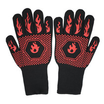 1pair High Temperature Resistant Silicone BBQ Gloves  Anti-Scalding Gloves(Middle Flame Red)
