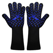 1pair High Temperature Resistant Silicone BBQ Gloves  Anti-Scalding Gloves(Flame Dots  Blue)