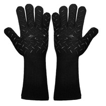 1pair High Temperature Resistant Silicone BBQ Gloves  Anti-Scalding Gloves(Flame Dots  Black)