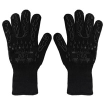 1pair High Temperature Resistant Silicone BBQ Gloves  Anti-Scalding Gloves(BBQ Flame Black)