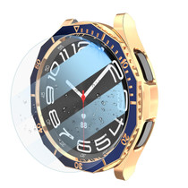 For Samsung Galaxy Watch6 Classic 43mm R950 Electroplate PC Case + Tempered Film + Watch Bezel Ring Set(Blue+Rose Gold)