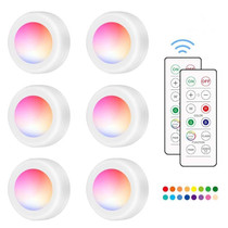 6 PCS / Set 16 Color RGB LED Night Light Strobe Atmosphere Pat Light Remote Control Cabinet Light with 2 Remote Control