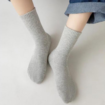 Children Cotton Solid Color Boneless Mid-Calf Breathable Sweat-Absorbent Socks, Size: XL(Grey)