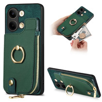 For OPPO Reno9 Cross Leather Ring Vertical Zipper Wallet Back Phone Case(Green)