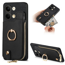 For OPPO Reno9 Cross Leather Ring Vertical Zipper Wallet Back Phone Case(Black)