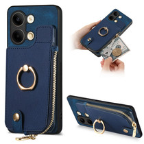 For OPPO Reno9 Cross Leather Ring Vertical Zipper Wallet Back Phone Case(Blue)