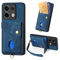 For Xiaomi Redmi Note 13 Pro Retro Card Wallet Fold Leather Phone Case with Strap(Blue)