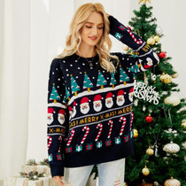 Autumn And Winter Women Pullover Sweater Christmas Tree Knit Sweater, Size: M(Dark Blue)